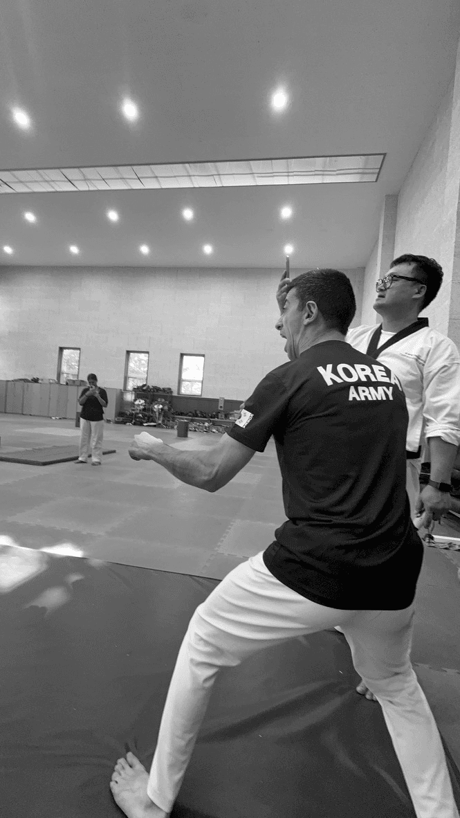 Kosta beim Taekwondo-Training mit einem Trainingspartner